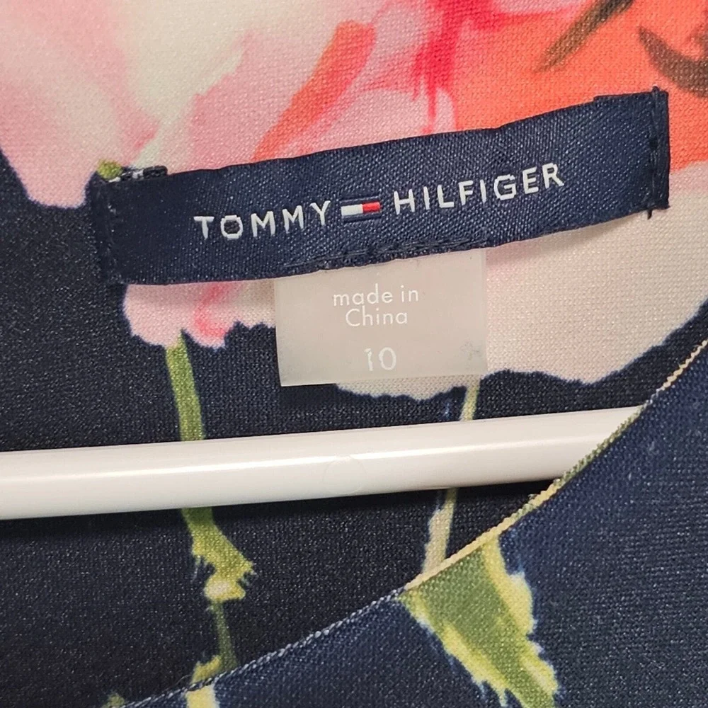 Tommy Hilfiger Dress Womens Size 10 Corsage Scuba Hi-low Blue Floral Classiccore